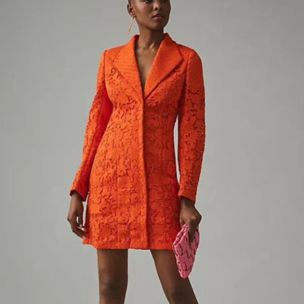 Anthropologie- Pankaj and Nidhi V Neck Lace Mini Blazer Dress
